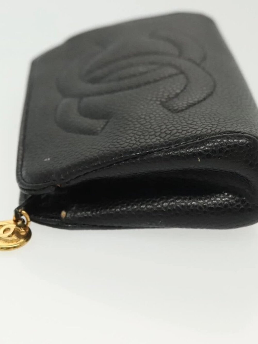 CHANEL Pouch Grained Calf Skin Black Gold CC Auth bs28771 - Picture 3 of 16